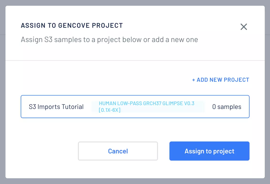 Assign to Gencove project form